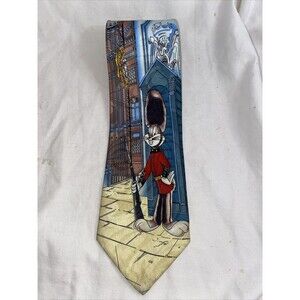 Bugs Bunny Tie Looney Tunes knight London Palace solider Vintage Silk Blue